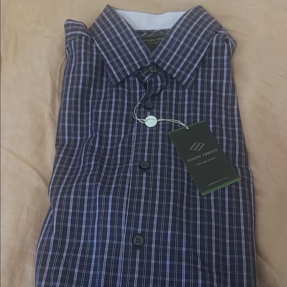 Joseph Abboud Collection Men's Navy Checkered Dress Shirt size Large NWT